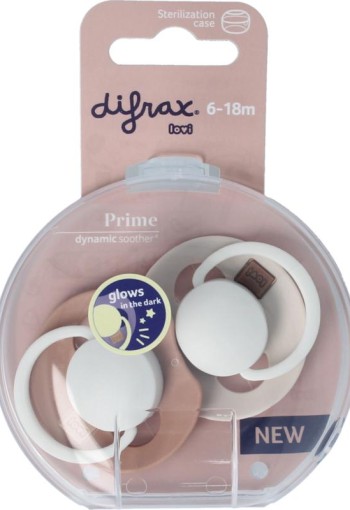 Difrax Fopspeen glow dynamic 6-18 mnd ivory/blush (2 Stuks)