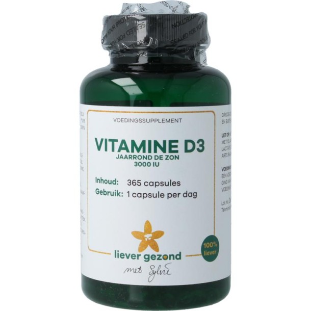 Liever Gezond Vitamine D3 75 mcg jaarrond levenslicht (365 Softgels)