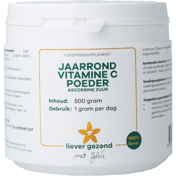 Liever Gezond Vitamine C poeder zuur jaarrond (500 Gram)