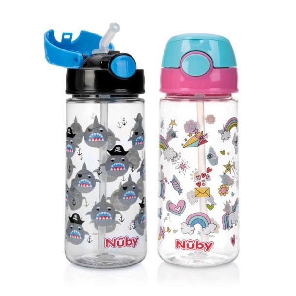Nuby Beker met zacht rietje drukknop 540ml 4+ jaar (1 Stuks)