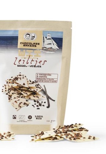 Chocolatemakers Zeiltjes wit met cacaonibs & vanille bio (100 Gram)