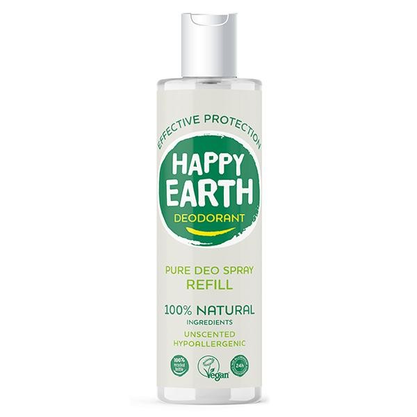 Happy Earth Pure deodorant spray unscented refill (300 Milliliter)