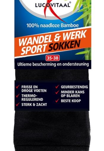 Lucovitaal Bamboe wandel werk sportsokken maat 35-38 (1 Paar)