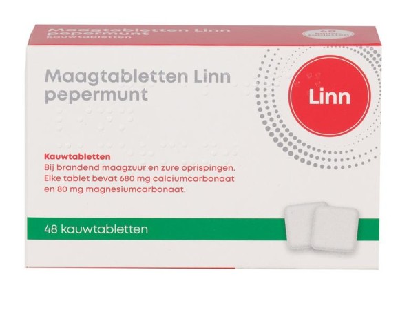 Linn Maagtabletten pepermunt (48 Kauwtabletten)