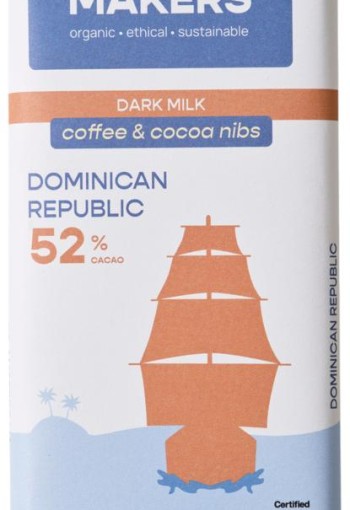 Chocolatemakers Reep tres hombres 52% melk cacaonibs & koffie bio (80 Gram)