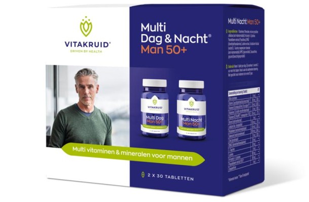 Vitakruid Multi Dag & Nacht Man 50+ 100% Vegan 2 x 30 (60 Tabletten)