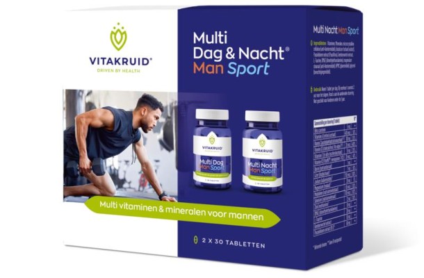 Vitakruid Multi Dag & Nacht Man Sport 100% Vegan 2 x 30 (60 Tabletten)