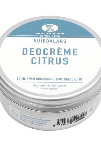 Van der Pigge Huidbalans deocreme citrus (50 Milliliter)