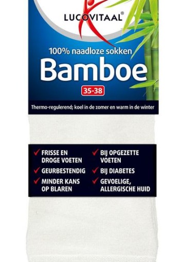 Lucovitaal Bamboe sok lang wit maat 35-38 (1 Paar)