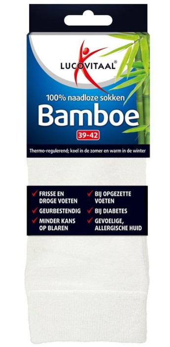 Lucovitaal Bamboe sok lang wit maat 39-42 (1 Paar)