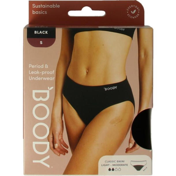 Boody Menstruatieondergoed bikinislip zwart licht/norm S (1 Stuks)