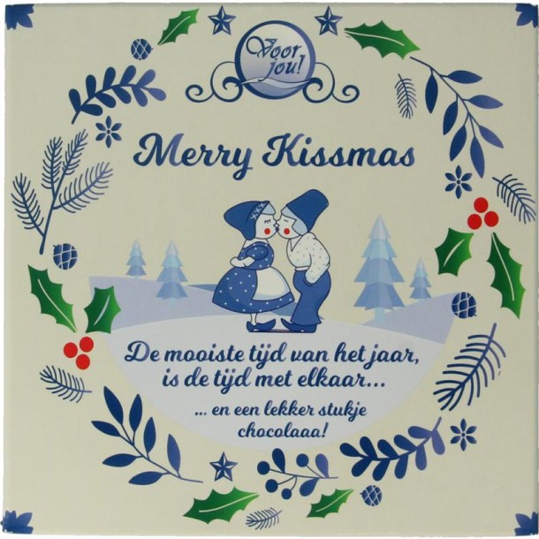 Voor Jou! Wensreep Delftsblauw Kerst merry kissmas (90 Gram)