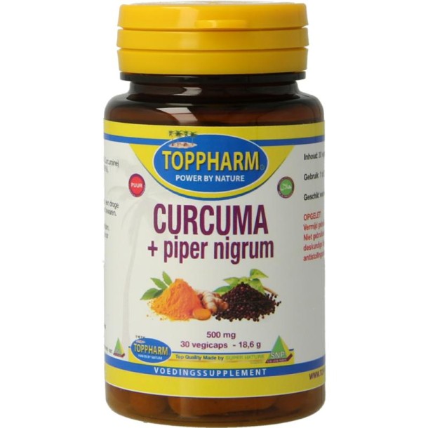 Toppharm Curcuma piper nigrum puur 500mg (30 Vegetarische capsules)