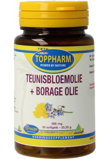 Toppharm Teunisbloem borage olie 500mg (50 Softgels)