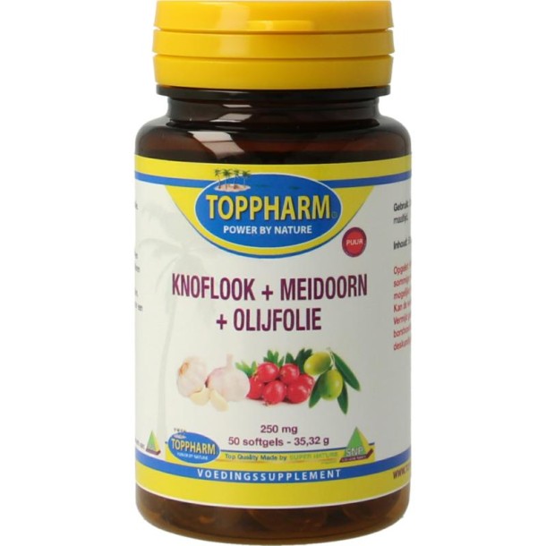 Toppharm Knoflook + meidoorn + olijfolie puur 250mg (50 Softgels)