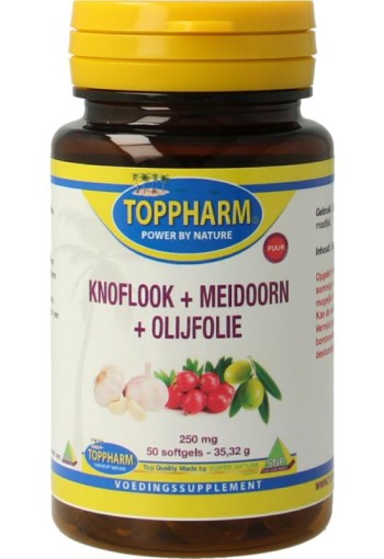 Toppharm Knoflook + meidoorn + olijfolie puur 250mg (50 Softgels)