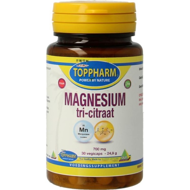 Toppharm Magnesium tri citraat puur (30 Vegetarische capsules)