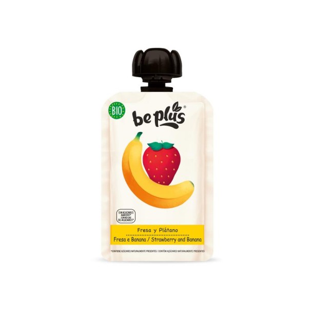 Beplus Knijpfruit 100% strawberry banana bio (100 Gram)
