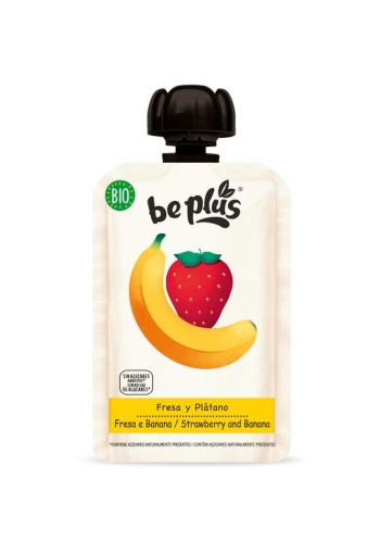 Beplus Knijpfruit 100% strawberry banana bio (100 Gram)