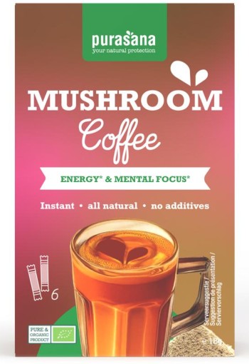Purasana Instant mushroom coffee 6x3g bio (18 Gram)