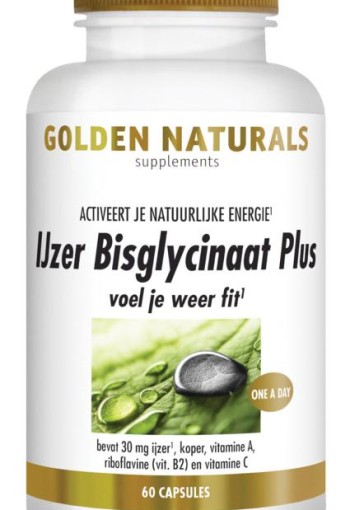 Golden Naturals IJzer bisglycinaat plus (60 Vegetarische capsules)