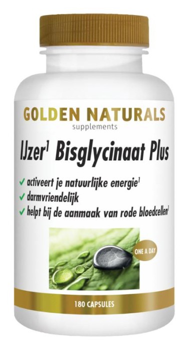 Golden Naturals IJzer bisglycinaat plus (180 Vegetarische capsules)