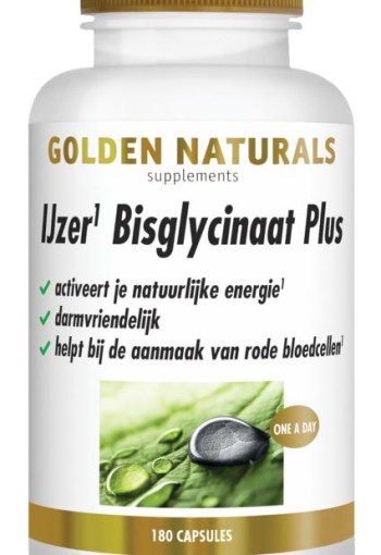 Golden Naturals IJzer bisglycinaat plus (180 Vegetarische capsules)