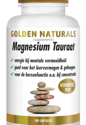 Golden Naturals Magnesium tauraat (180 Vegetarische capsules)