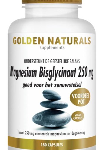 Golden Naturals Magnesium bisglycinaat 250mg (180 Vegetarische capsules)