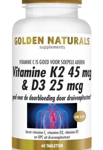 Golden Naturals Vitamine K2 45mcg & D3 25mcg (60 Tabletten)