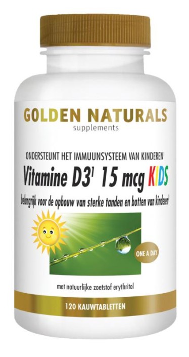 Golden Naturals Vitamine D3 15mcg kids (120 Kauwtabletten)