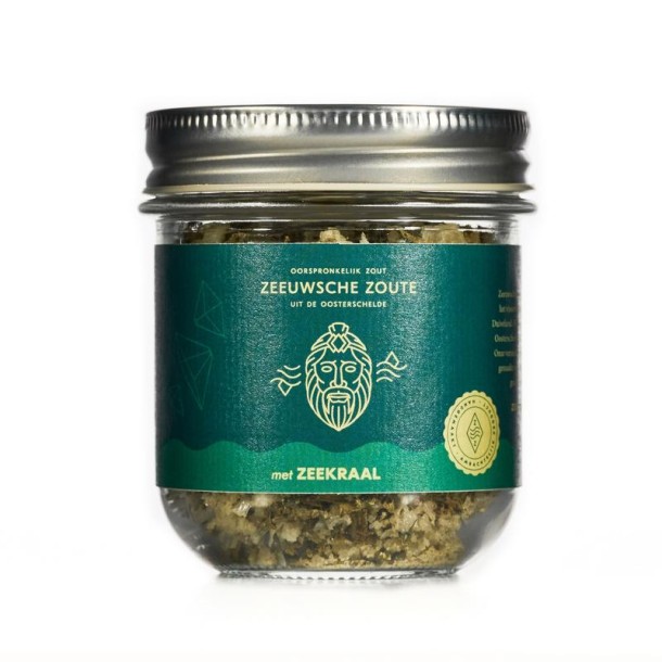 Zeeuwsche Zoute Zout met zeekraal glazen pot (100 Gram)