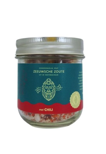Zeeuwsche Zoute Zout met chili glazen pot (100 Gram)