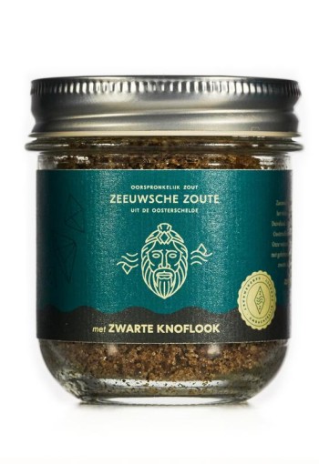 Zeeuwsche Zoute Zout met zwarte knoflook glazen pot bio (100 Gram)