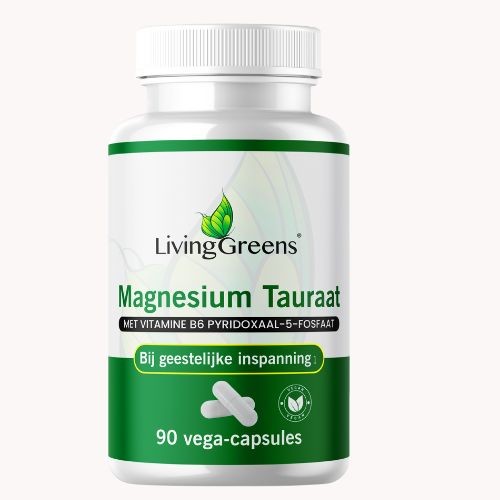 Livinggreens Magnesium tauraat + vitamine B6 (90 Vegetarische capsules)