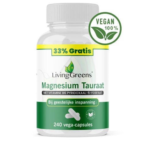 Livinggreens Magnesium tauraat + vitamine B6 voordeelverpakking (240 Vegetarische capsules)
