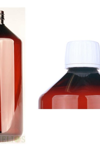 Helios Holland PET medicijnfles 1000ml amber incl witte dop (6 Stuks)