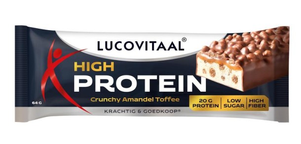 Lucovitaal Protein high reep crunchy amandel toffee (1 Stuks)