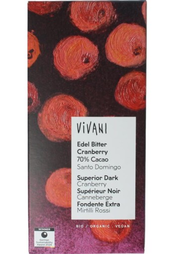 Vivani Chocolade puur cranberry 70% bio (80 Gram)