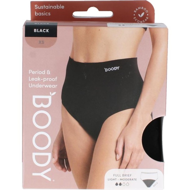 Boody Menstruatie ondergoed zwart licht/normaal maat XS (1 Stuks)