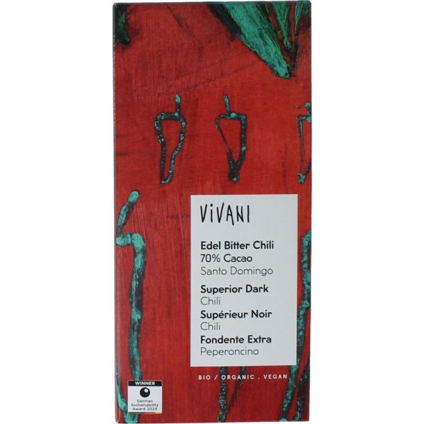 Vivani Chocolade puur chili 70% bio (80 Gram)