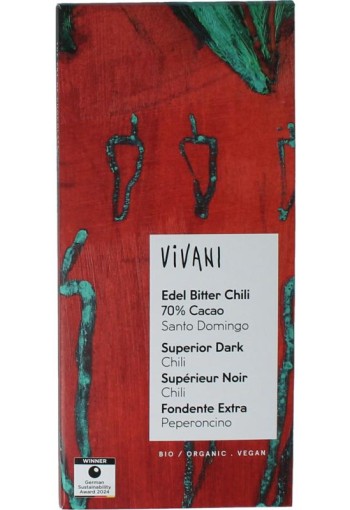 Vivani Chocolade puur chili 70% bio (80 Gram)