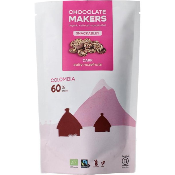 Chocolatemakers Snackable puur 60% met hazelnoot bio (100 Gram)