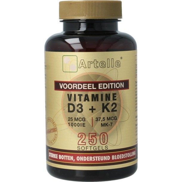 Artelle Vitamine D3 25mcg + K2 37,5 mcg MK-7 (250 Softgels)