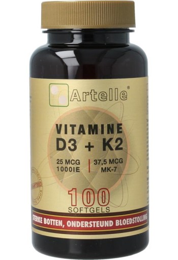 Artelle Vitamine D3 25mcg + K2 37,5 mcg MK-7 (100 Softgels)