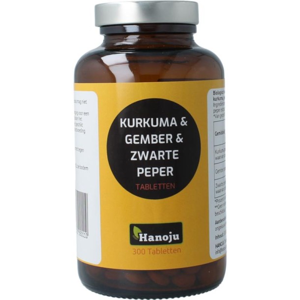 Hanoju Kurkuma + gember + piperine 500mg (300 Tabletten)