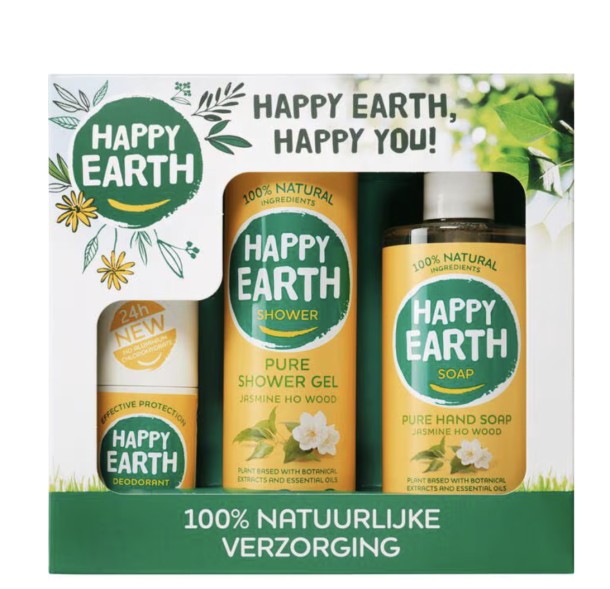 Happy Earth Giftset Jasmine Ho Wood Deo, Douchegel, Handzeep