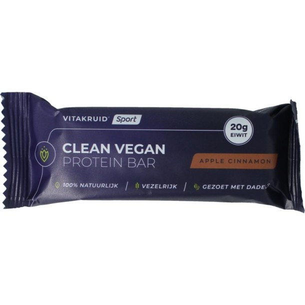 Vitakruid Protein bar apple cinnamon clean vegan (1 Stuks)