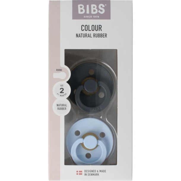 Bibs Fopspeen maat 2 iron / baby blue natural rubber (2 Stuks)