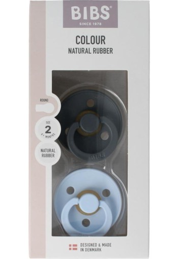 Bibs Fopspeen maat 2 iron / baby blue natural rubber (2 Stuks)